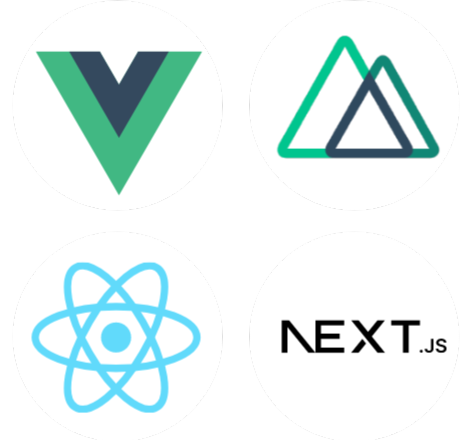 Frontend stack · Vue.js · Nuxt.js · React.js · Next.js